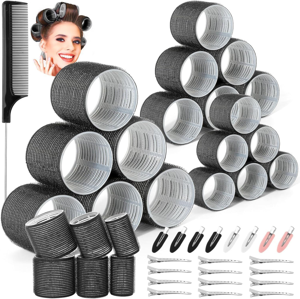 Elonsey Heatless Hair Rollers 13 PCS – 8 Large 9cm Curlers, 3 Duckbill Clips, Comb & Braiding Tool for Long, Short, Fine Hair & Bangs – No-Heat Styling for Volume, Curls & Natural Waves