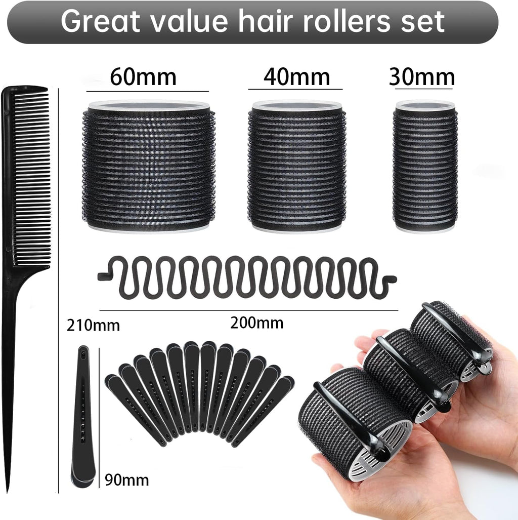 Elonsey Heatless Hair Rollers 13 PCS – 8 Large 9cm Curlers, 3 Duckbill Clips, Comb & Braiding Tool for Long, Short, Fine Hair & Bangs – No-Heat Styling for Volume, Curls & Natural Waves