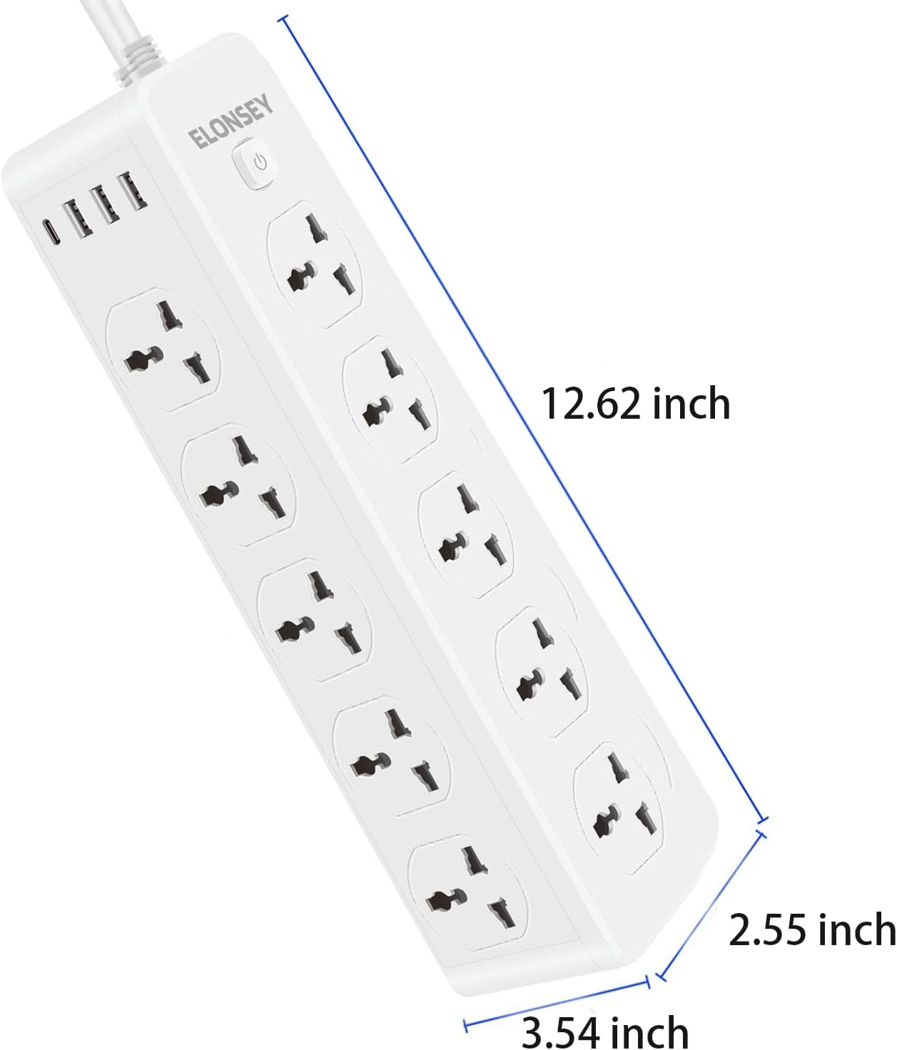10-Way Extension Lead with Multiple Slots Multi-Function Power Strip with Surge Protection 10 Outlets + 4 USB Ports (1 Type-C,3 USB-A) 2-Meter Extension Cable Ideal for Home and Office