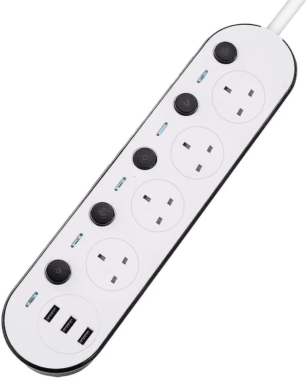 Extension Cord 5 Meter with 4 Outlets and 3 USB Ports, Power Strip with Surge Protection, Heavy Duty Extension Lead - White (4S+3U+5M)