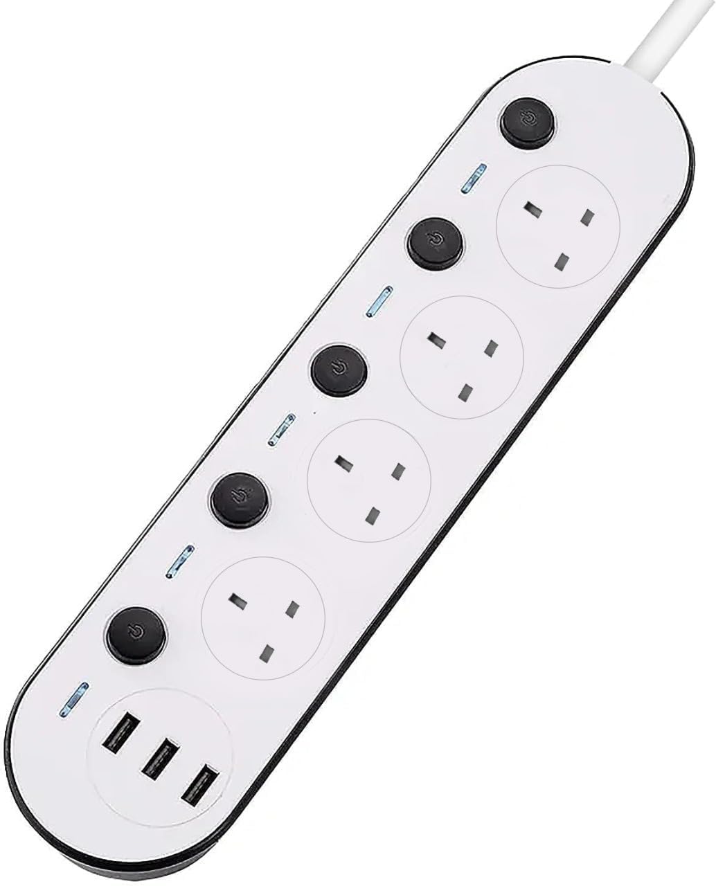 Extension Cord 5 Meter with 4 Outlets and 3 USB Ports, Power Strip with Surge Protection, Heavy Duty Extension Lead - White (4S+3U+5M)