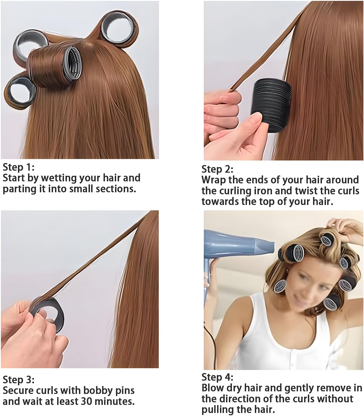 Elonsey Heatless Hair Rollers 13 PCS – 8 Large 9cm Curlers, 3 Duckbill Clips, Comb & Braiding Tool for Long, Short, Fine Hair & Bangs – No-Heat Styling for Volume, Curls & Natural Waves