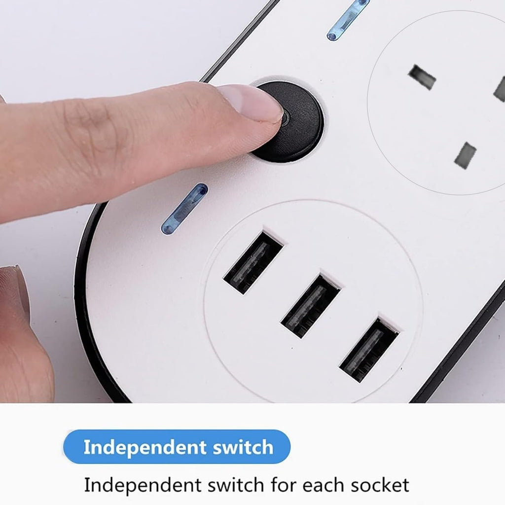 Extension Cord 5 Meter with 4 Outlets and 3 USB Ports, Power Strip with Surge Protection, Heavy Duty Extension Lead - White (4S+3U+5M)