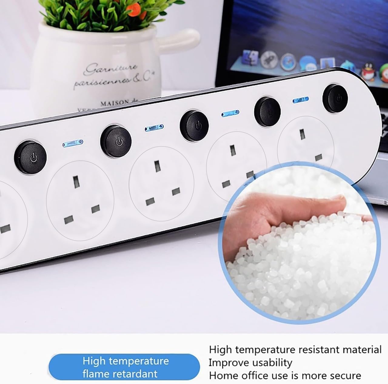 Extension Cord 5 Meter with 4 Outlets and 3 USB Ports, Power Strip with Surge Protection, Heavy Duty Extension Lead - White (4S+3U+5M)