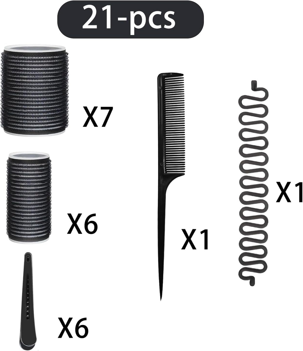 Elonsey Heatless Hair Rollers 13 PCS – 8 Large 9cm Curlers, 3 Duckbill Clips, Comb & Braiding Tool for Long, Short, Fine Hair & Bangs – No-Heat Styling for Volume, Curls & Natural Waves