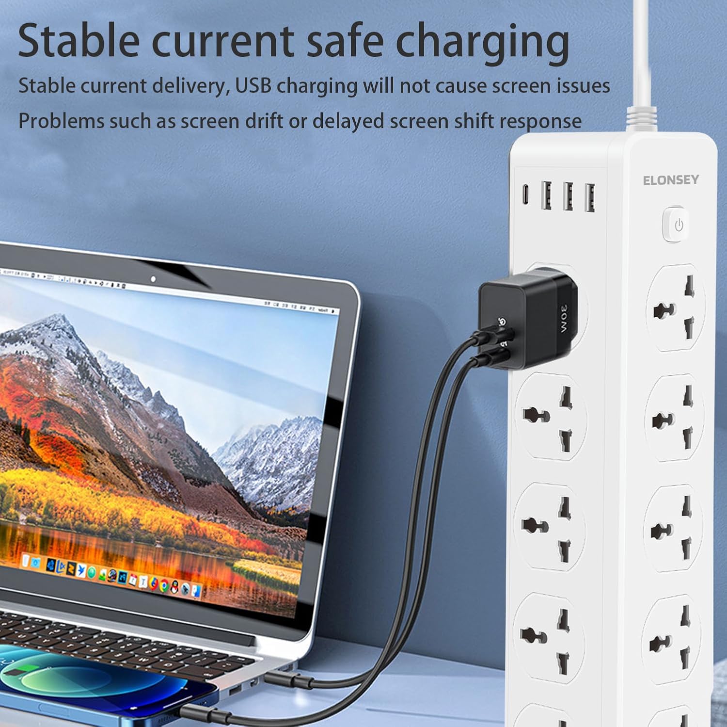 10-Way Extension Lead with Multiple Slots Multi-Function Power Strip with Surge Protection 10 Outlets + 4 USB Ports (1 Type-C,3 USB-A) 2-Meter Extension Cable Ideal for Home and Office